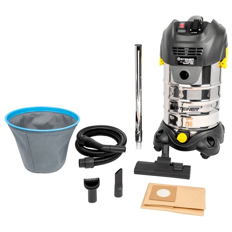 Aspirateur Eau Et Poussières 30L Inox 1400W Avec Prise Intégrée STEINER 2 Aspirateur Eau Et Poussières 30L Inox 1400W Avec Prise Intégrée STEINER – Image 2