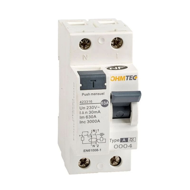 Interrupteur Différentiel 63A 30mA Type A NF OHMTEC 1 Interrupteur Différentiel 63A 30mA Type A NF OHMTEC