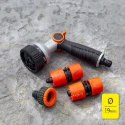 Kit Arrosage : Pistolet 7 Jets + 2xRaccords Rapides 19mm + 1x Nez De Robinet KRISALYS