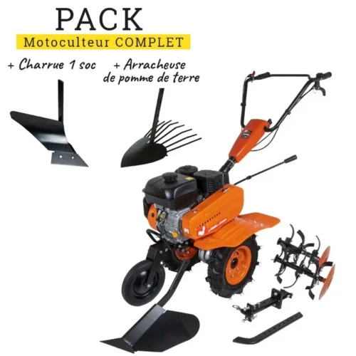 Motoculteur Thermique 212cc + 6 Fraises + 2 Roues + Butteur + Charrue 1 Soc + Arracheuse De Pomme De Terre