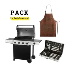 Pack BBQ à Gaz 5 Feux + Tablier + 18 Ustensiles ROSTER