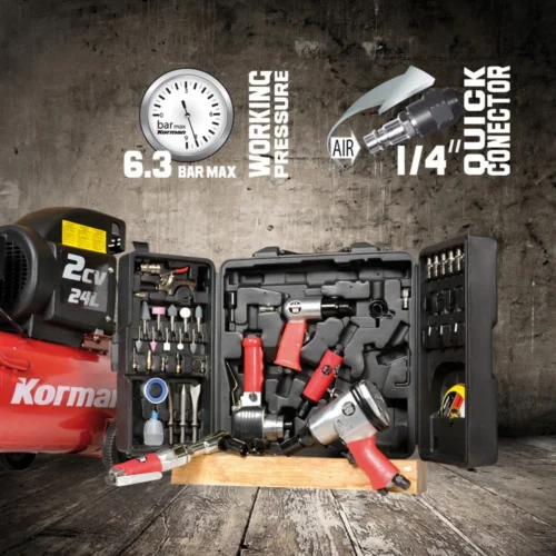 Pack Compresseur Vertical 75L 2.5CV + Mallette Pneumatique 57 Pièces STEINER -Outil Atelier Magasin pack compresseur vertical 75l 25cv mallette pneumatique 57 pieces steiner 4