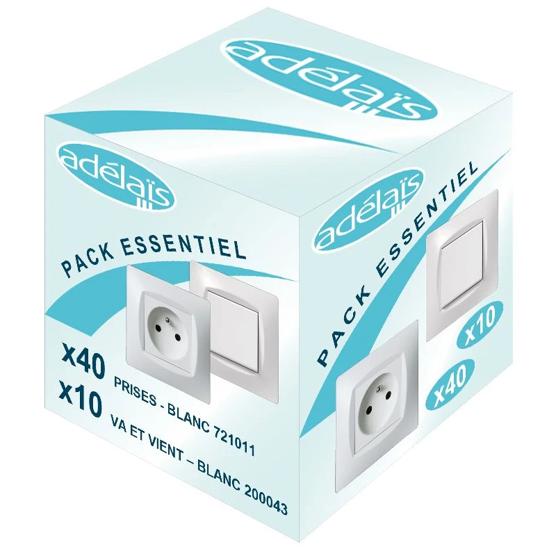 Pack Essentiel Blanc 40 Prises + 10 Interrupteurs Va-et-vient + 50 Plaques 2 Pack Essentiel Blanc 40 Prises + 10 Interrupteurs Va-et-vient + 50 Plaques – Image 2