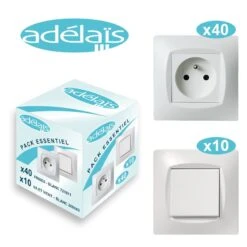 Pack Essentiel Blanc 40 Prises + 10 Interrupteurs Va-et-vient + 50 Plaques