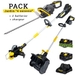 Steiner Pack Jardin Sans Fil 4 Saisons : Coupe Bordure + Taille Haie + Fraise à Neige + 2 Batteries + Chargeur