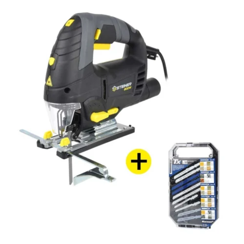 Pack Scie Sauteuse Pendulaire Laser 800W 110mm Avec Mallette + Coffret De 10 Lames De Scie Sauteuse En T STEINER