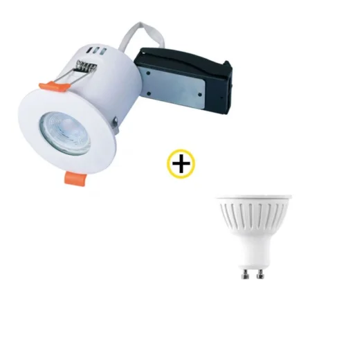 Pack Spot Encastrable Fixe RT2012 LED 10W Max Bland + Ampoule LED GU10 5W Blanc Chaud