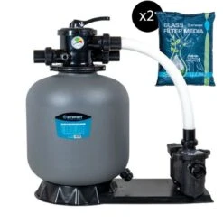 Steiner Groupe De Filtration 0.6CV 11m³/h Ø450mm Vanne Top 6 Voies + Verre Filtrant 0,5-1,0mm 2x25 Kg