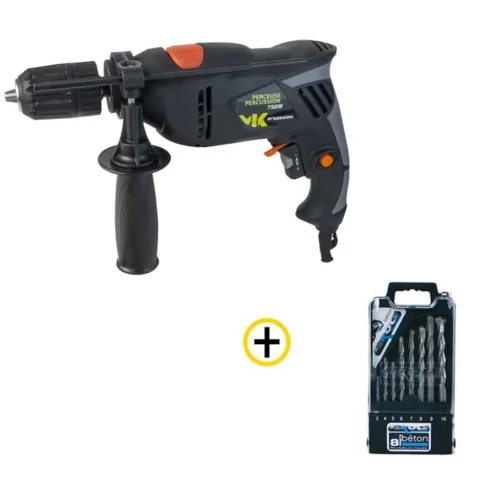 Perceuse à Percussion Filaire 750W MCKERSON + Coffret 8 Forets à Béton FEROCE