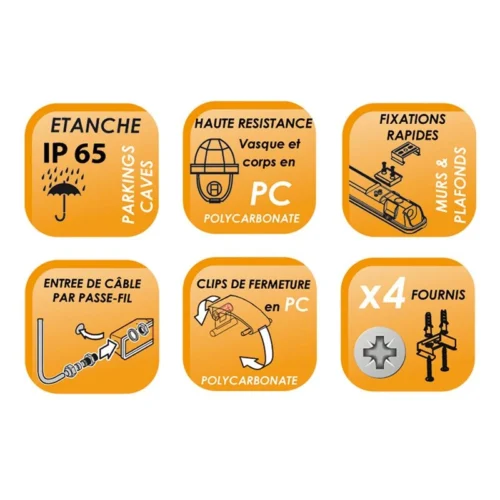 Réglette Fluocompacte Etanche 65 Cm 2x18W IP65 -Outil Atelier Magasin product 1202