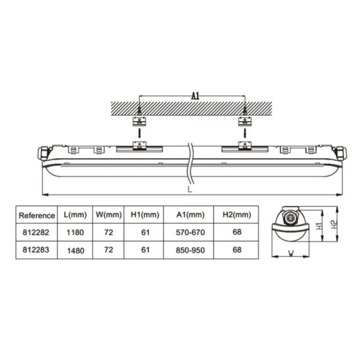Réglette LED étanche Câblage Traversant 150cm 55W 4000K IP65 CREALYS -Outil Atelier Magasin product 211