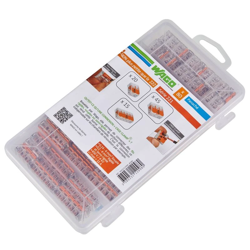 Coffret 80 Wago 221 - 20x2 Entrées - 45x3 Entrées - 15x5 Entrées 1 Coffret 80 Wago 221 - 20x2 Entrées - 45x3 Entrées - 15x5 Entrées