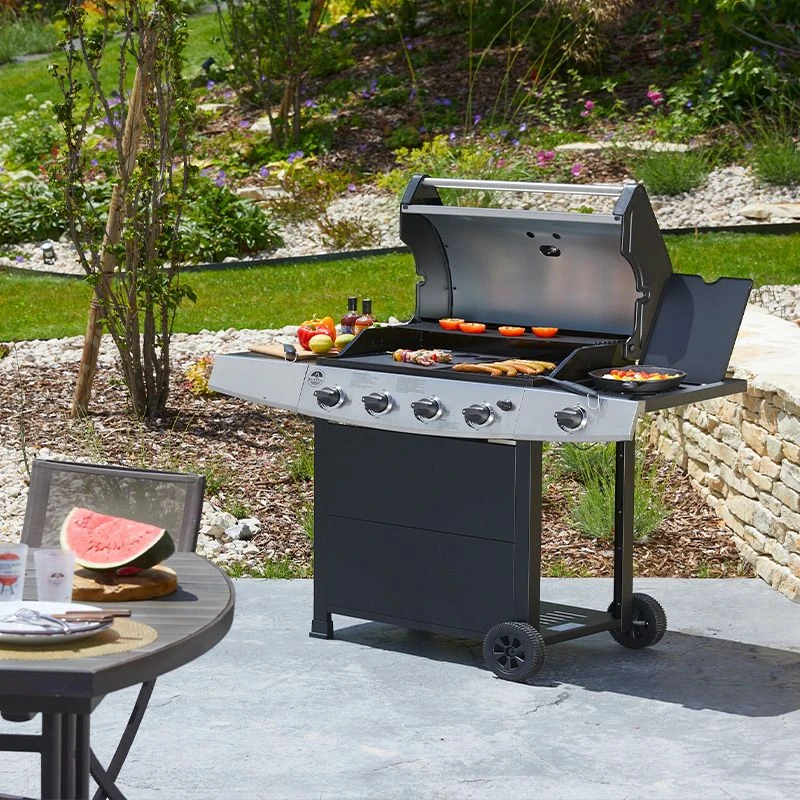 Barbecue Gaz ROSTER 5 Brûleurs Dont 1 Latéral Avec Plancha Et Grille De Cuisson Combinées 1 Barbecue Gaz ROSTER 5 Brûleurs Dont 1 Latéral Avec Plancha Et Grille De Cuisson Combinées